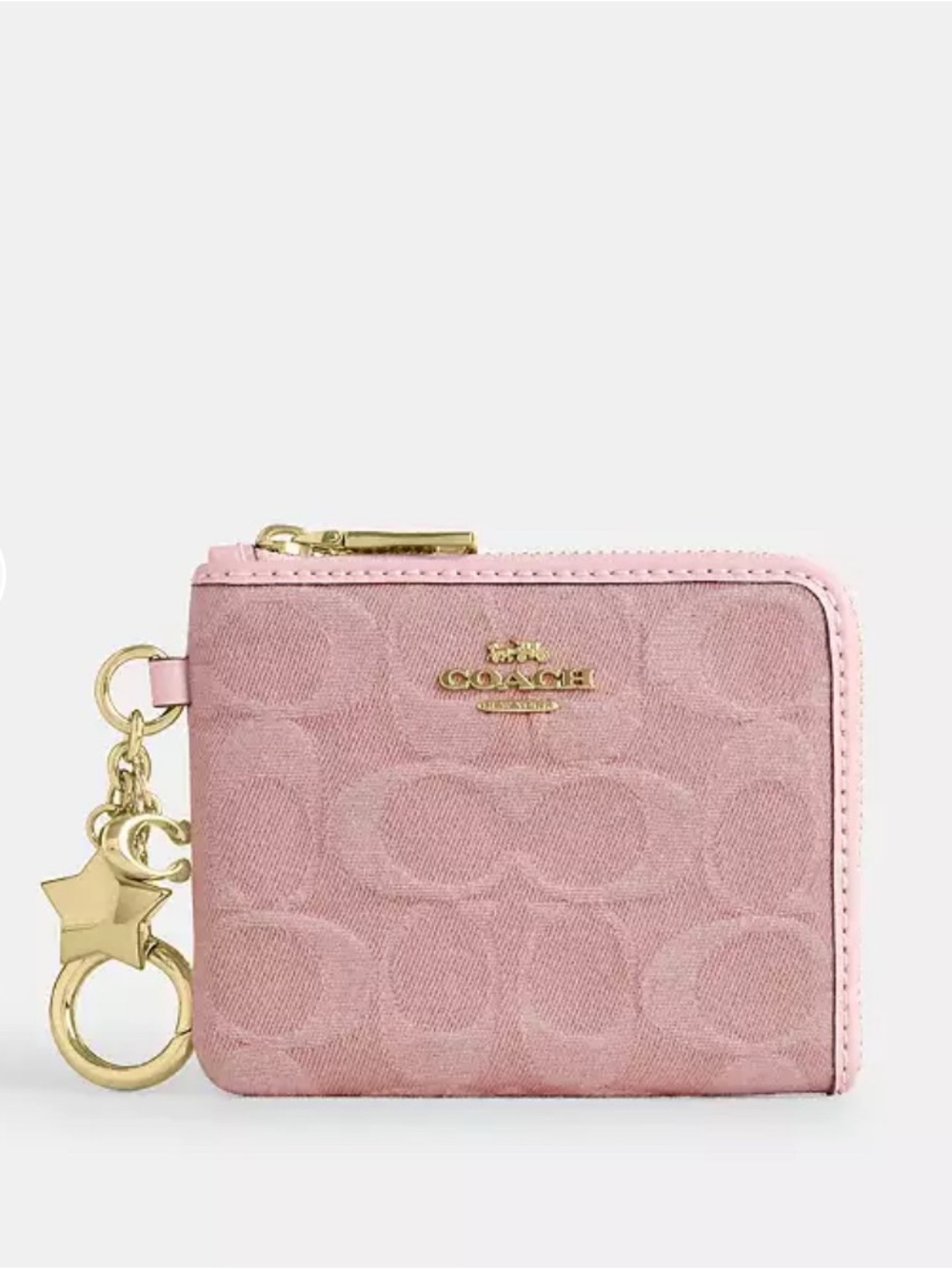 NWT🌟Coach Small Corner Zip Wallet Signature Denim With Charms CEU98 Light Pink - Picture 5 of 6